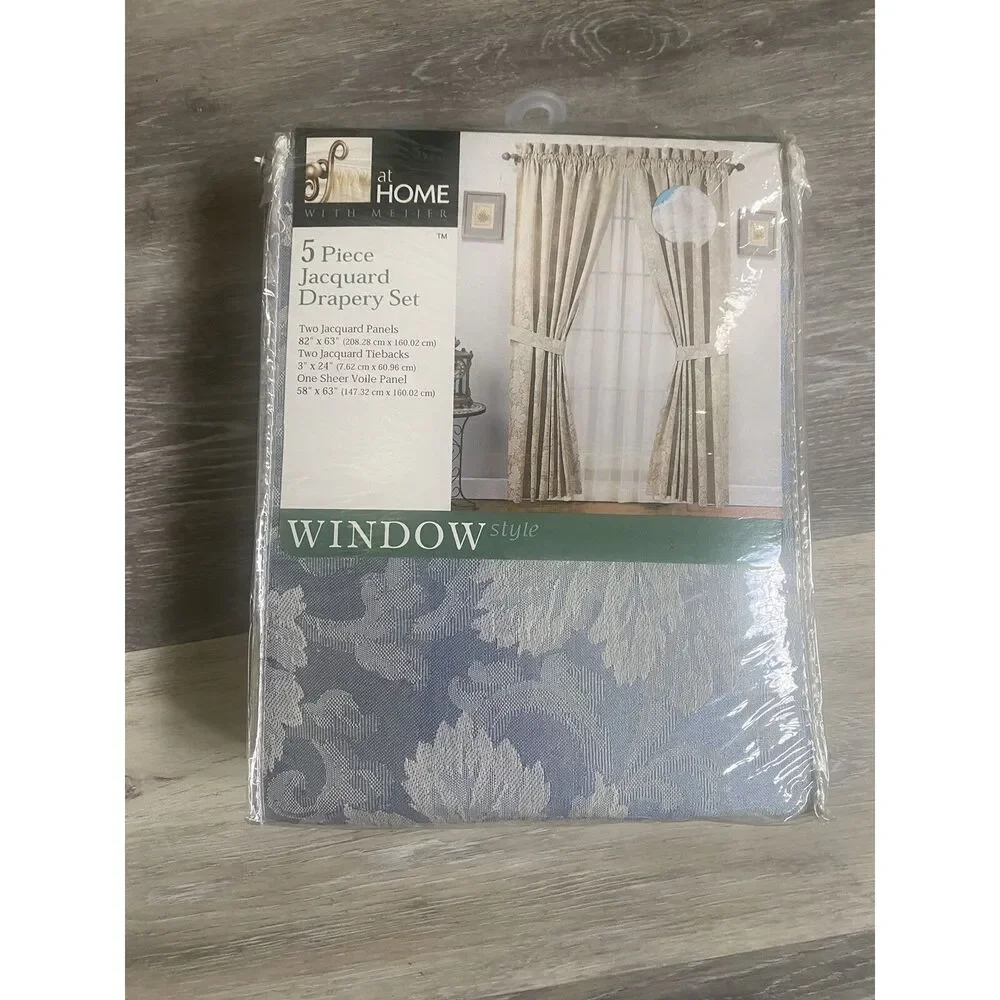 Woven Jacquard Petite Scroll Curtain 5 PC Door Window Home Decor Wedgewood